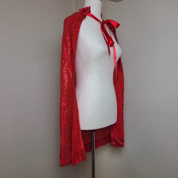 Halloween Sequined Cape Red Ridinghood Devil One Size Red A569 - Picture 2 of 6